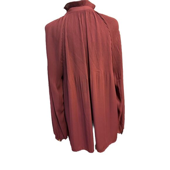 Ralph Lauren Blouse Womens XL Tie Neck LRL Crinkle Top Burgundy Office Career - Picture 4 of 8